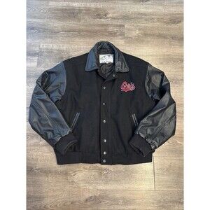 University Of Montana Grizzlies Black  Wool Blend Leather Varsity Jacket XL
